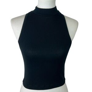 Aritzia Babaton Black Sculpt Ribbed Knit Mock Neck Halter Sleeveless Top Size S